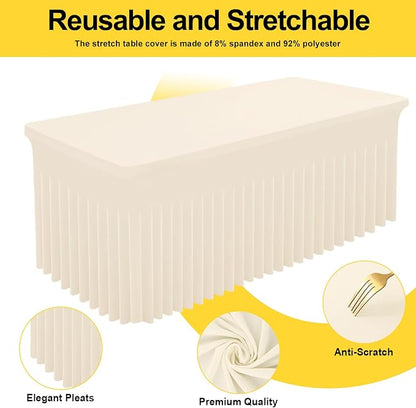 Smiry 2 Pack Spandex Elastic Fitted Table Cloth Skirt for 6FT Table | Stretch Washable Table Cloth, Banquet Table Cover for Wedding, Party, Indoor & Trade Shows, (Beige, 72Lx30Wx30H)