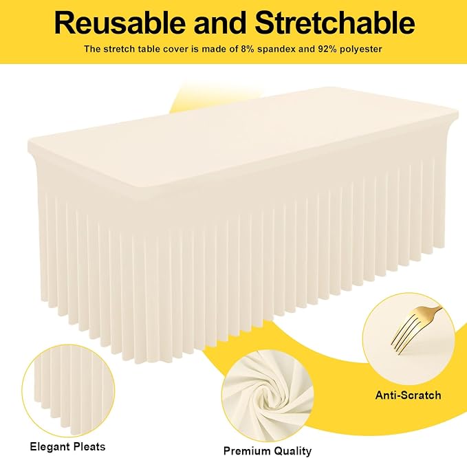 Smiry 2 Pack Spandex Elastic Fitted Table Cloth Skirt for 5FT Table | Stretch Washable Table Cloth, Banquet Table Cover for Wedding, Party, Indoor & Trade Shows, (Beige, 60Lx36Wx30H)