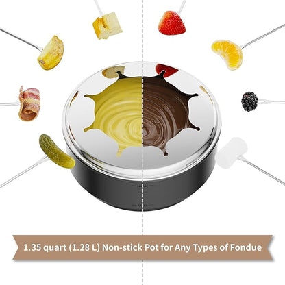 Electric Fondue Pot Sets, Electric lndoor Raclette Table Grill for 8 People, Adjustable Temperature Control and 8 Paddles, Perfect for Parties and Family Fun