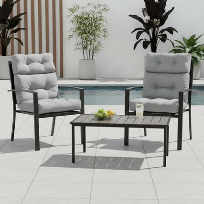 Outdoor Tufted High-Back Chair Cushions, One-Piece Hinged Seat and Back Design, Reversible with 4 Ties, Durable Polyester Fabric, Recycled Fiber Fill - Set of 2, Heather Gray