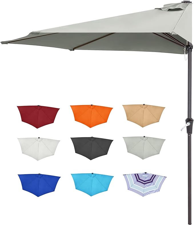 ABCCANOPY Patio Umbrella 11FT - Outdoor Half Umbrellas for Patio, Backyard, Garden, Deck (Ash Gray)