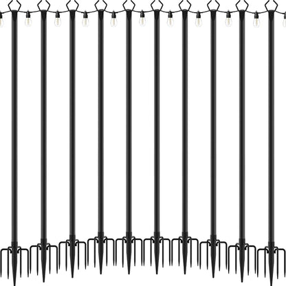 Mutovlin 10 Pack String Light Poles,10 Ft Light Poles for Outside String Lights,Outdoor Lights Pole with Fork,Metal Poles Stand for Patio Deck Backyard