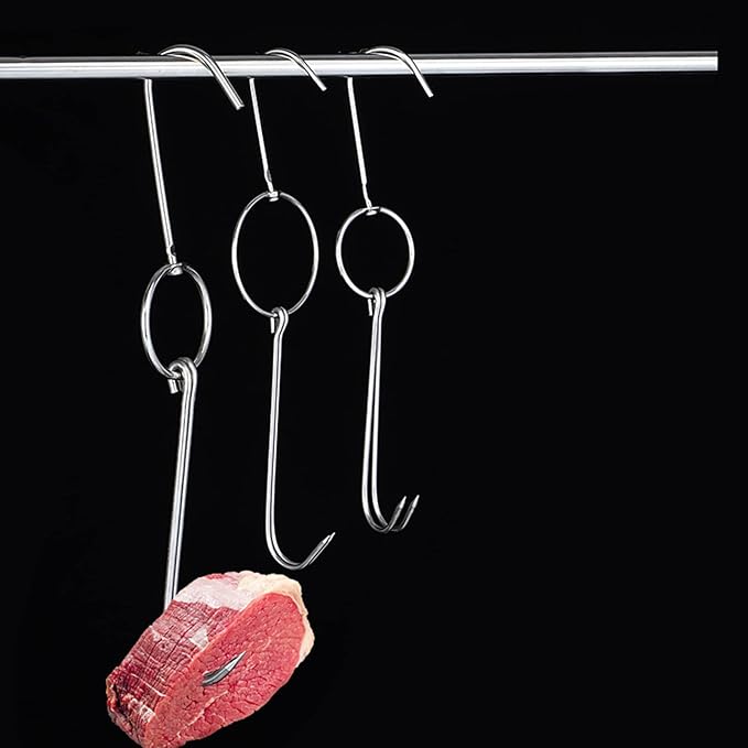 4 Pcs Stainless Steel Meat Hooks with Double Hook Poultry Roast Duck Bacon Hanging Hook Grill Hanger for Drying, Cooking, BBQ, S-9.6 ”,Cooking Utensils, Namely, Grills