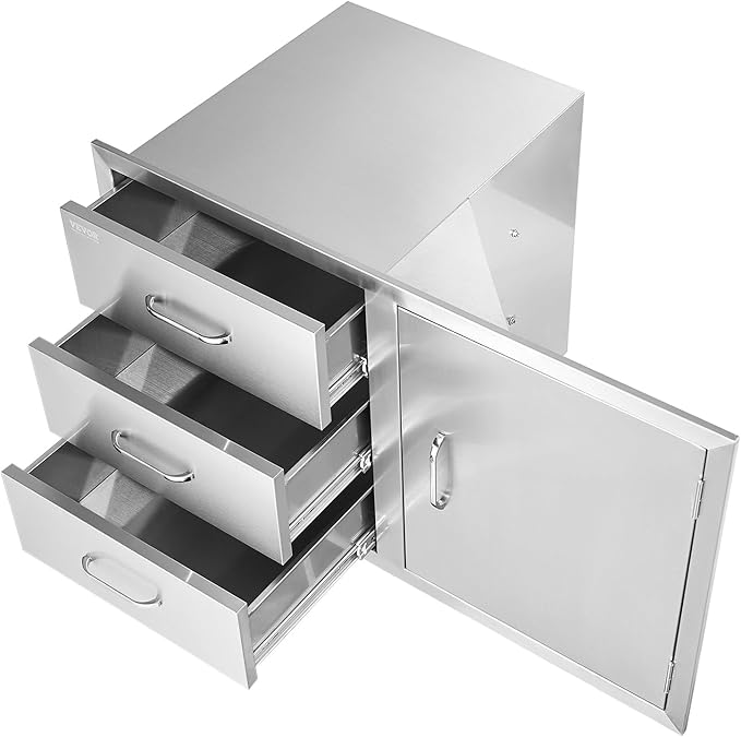 Vevor Outdoor Kitchen Door Drawer Combo 38.1''W x 22.6''H x 20.8''D, BBQ Access Door/Triple Drawers Combo with Stainless Steel Handles, Perfect for BBQ Island Patio Grill Station