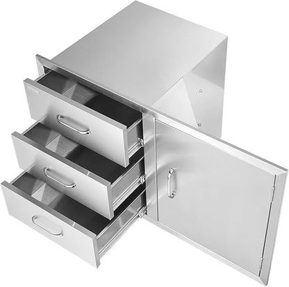 Vevor Outdoor Kitchen Door Drawer Combo 38.1''W x 22.6''H x 20.8''D, BBQ Access Door/Triple Drawers Combo with Stainless Steel Handles, Perfect for BBQ Island Patio Grill Station