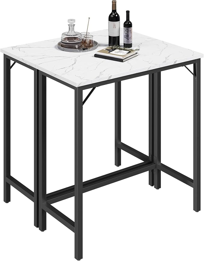 MAHANCRIS Narrow Bar Table, 63-Inch Pub Table for Dining Room, Counter Bar Tables with Sturdy Metal Frame, Connectable Bar Table, Multifunctional Console Table, Marble and Black BTHM1601