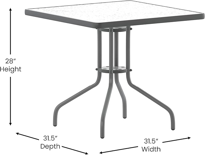 Flash Furniture TLH-0732SQ-017CSV4-GG Lila 31.5'' Square Glass Table with 4 Metal Aluminum Slat Stack Chairs, Silver