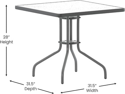 Flash Furniture TLH-0732SQ-017CSV4-GG Lila 31.5'' Square Glass Table with 4 Metal Aluminum Slat Stack Chairs, Silver