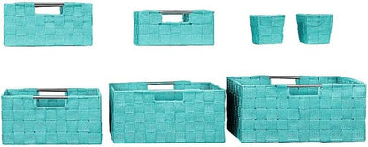 Sorbus Storage Baskets for Organizing (Set of 7), Mesh Hand-Woven Design, Linen Closet Organizers and Storage, Organizer Storage Baskets for Shelves, Variety Pack Organizers and Storage (Aqua)