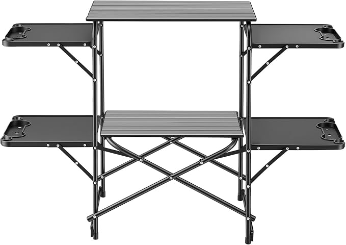 VEVOR Camping Kitchen Table, Slim-Fold Cook Station, Portable Folding Table, with 4 Side Tables, Heat Resistant Tabletop, and Carrying Bag, Ideal for Outdoor Picnics, BBQs, Camping, RV Traveling