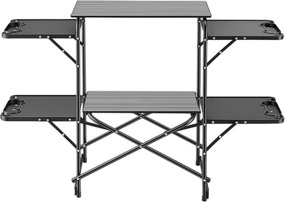 VEVOR Camping Kitchen Table, Slim-Fold Cook Station, Portable Folding Table, with 4 Side Tables, Heat Resistant Tabletop, and Carrying Bag, Ideal for Outdoor Picnics, BBQs, Camping, RV Traveling