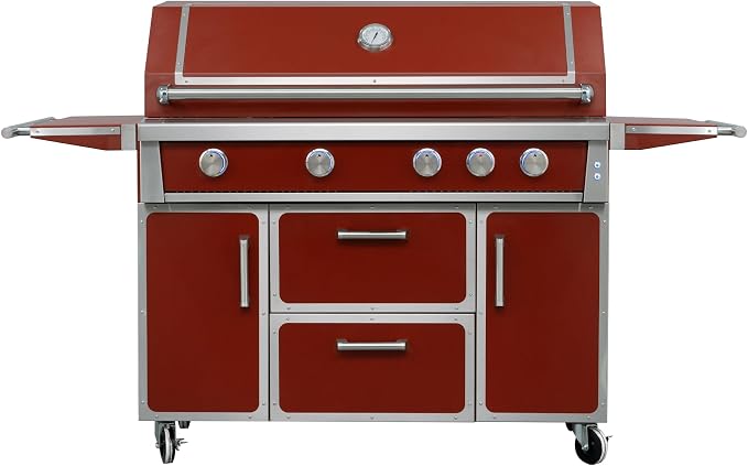 NG 4 Cast Burners Outdoor Kitchen Grill Island, 99,000 BTU, Red Painting