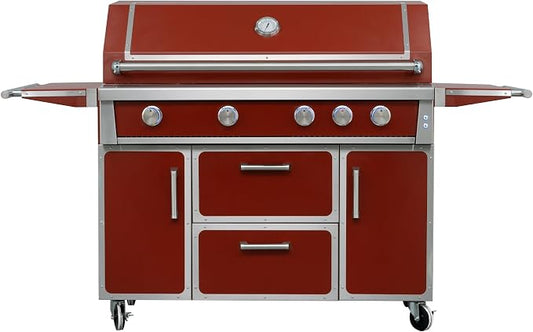 NG 4 Cast Burners Outdoor Kitchen Grill Island, 99,000 BTU, Red Painting