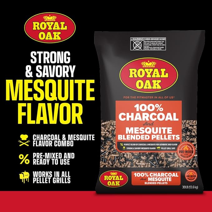 Royal Oak 100% Charcoal & Mesquite Blended Pellets for Pellet Grills and Smokers, Bold BBQ Flavor, 30 LB Bag