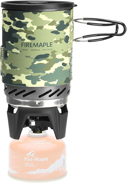 Fire-Maple Fixed Star 1 Backpacking and Camping Stove System, Camo 18oz | 30% Faster Boil with HX Base, Piezo Ignition, Safe & Durable, All-in-One Pot, Compatible with Most Canisters, Portable