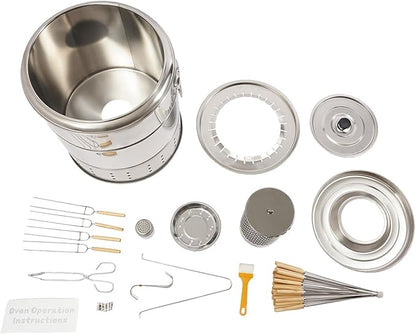 Stainless BBQ Grill Barrel Stainless Steel Charcoal BBQ Grill Barrel Charcoal Barrel Grills with Grilling Accessories Set Barbecue Hanging Grills for Picnics, Camping 2-in-1 Design (28 Skewers)