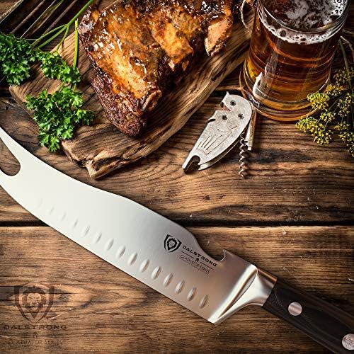 Dalstrong BBQ Pitmaster Meat Knife - 8 inch - Gladiator Series Elite - Forged High Carbon German Steel - Forked Tip & Bottle Opener - G10 Handle - Slicing Kitchen Knife - NSF Certified