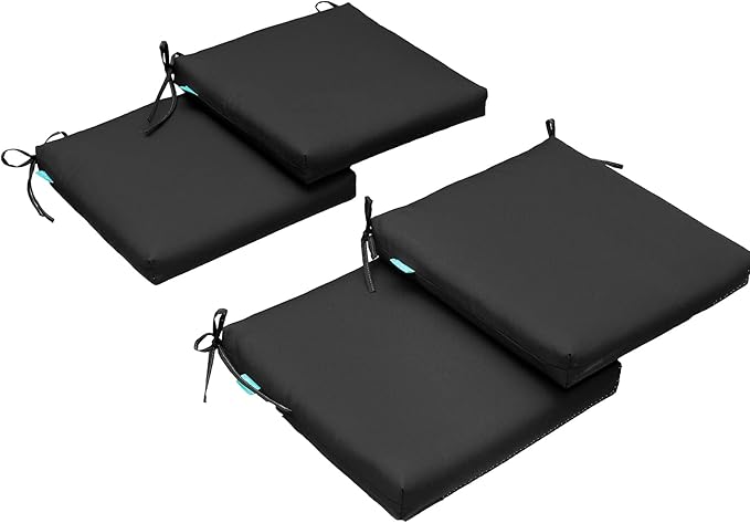 QILLOWAY Outdoor Indoor Chair Pads,Seat Cushions, Square Foam Dining Chair Patio Cushion Set of 4, All Weather, 17" Lx17 Wx3 D (Dark Grey)