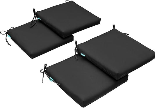 QILLOWAY Outdoor Indoor Chair Pads,Seat Cushions, Square Foam Dining Chair Patio Cushion Set of 4, All Weather, 17" Lx17 Wx3 D (Dark Grey)