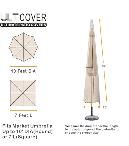 ULTCOVER Patio Parasol 600D Waterproof Outdoor Market Umbrella Cover - Fits Market Umbrella 7-10 Feet