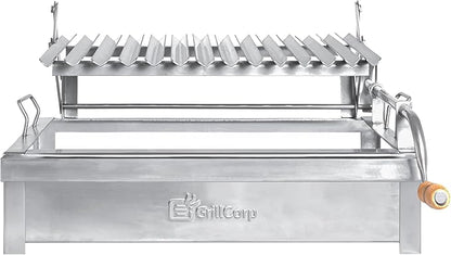 Medium Argentine Grill – Portable & Built-in 100% Stainless Steel BBQ with Lifting System & Drip Pan – Fits Medium Grillcorp Roasting Box – Outdoor Cooking & Camping Accessory