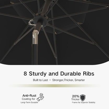 Kingdura 9ft 3-Tier Patio Umbrella, Outdoor Table Umbrella with Easy Crank & Tilt, 8 Reinforced Ribs, UV Protection for Deck, Pool, Market, Backyard (Black)