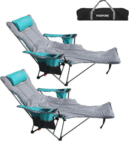 Reclining Camping Chair with Removable Footrest Lounge Chair with Headrest, Cotton Cushion, Portable Adjustable Folding Chairs