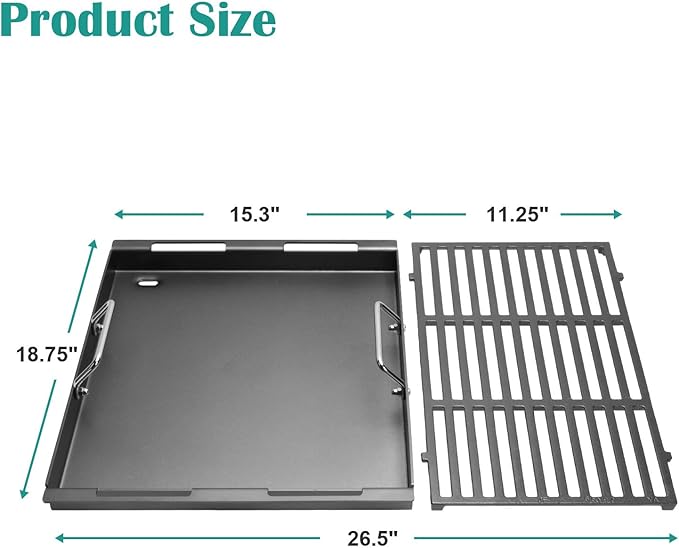 Cooking Griddle Inserts & Grate for Weber Genesis II 300 Series Grill, Flat Top Grill Griddle for Weber Genesis II E-310/315/325/330/335 S-310/335 and More, Replace for 6788 Full-Size Griddle