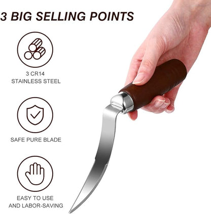 DOITOOL Coconut Meat Removal Tool Stainless Steel Fresh Coconut Scraper Knife with Ergonomic Wood Handle for Raw Shell Extraction and Manual Opener