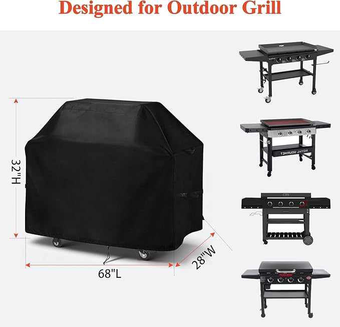 TheElves Grill Cover for Blackstone 1554/2210 ‎36" Royal Gourmet GB4007 Charbroil Char-Griller 4-Burner Griddle, Outdoor Grill Covers Waterproof Heavy Duty for Propane Griddles - 68"W x 28"D x 32"H