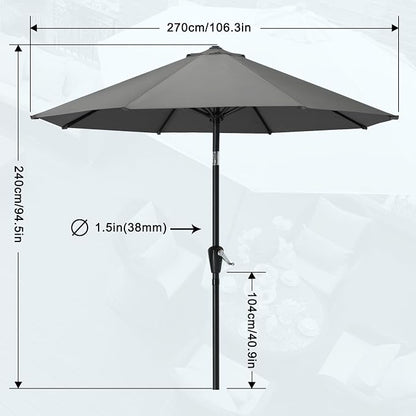 MASTERCANOPY 9ft Patio Umbrella with Tilt & Crank, Dark Gray | 8 sturdy ribs;UV/water resistant;Vent;easy setup;for garden/deck/backyard/pool