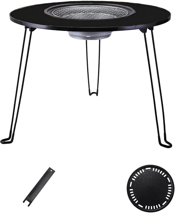Charcoal Grill Removable with Grill Handle Tabletop BBQ Braze with Foldable Removable Table Legs, Table Grill, Garden Parties & Outdoor BBQ, Easy to Assemble and Clean(Black B)