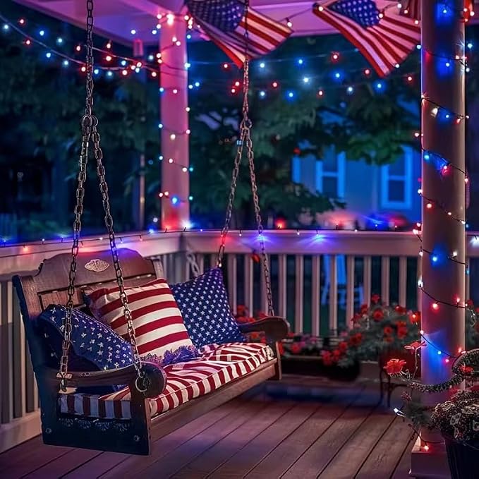 JMEXSUSS 500 LED Red White and Blue Lights 4th of July Decorations Plug in | 173ft 8 Modes 4th of July Lights Outdoor, Waterproof Patriotic String Lights for Memorial Day Independence Day Decor