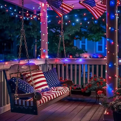 JMEXSUSS 500 LED Red White and Blue Lights 4th of July Decorations Plug in | 173ft 8 Modes 4th of July Lights Outdoor, Waterproof Patriotic String Lights for Memorial Day Independence Day Decor