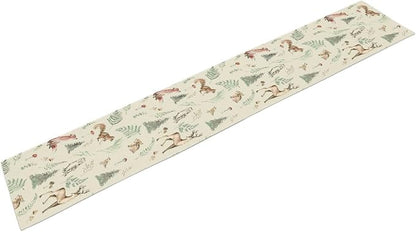 Rustic Woodland Kids Baby Decor Table Runner, Cute Forest Animals, Country Lodge Cabin Wild Animal Bear Deer Fox Wolf Set, 13X108 Inch