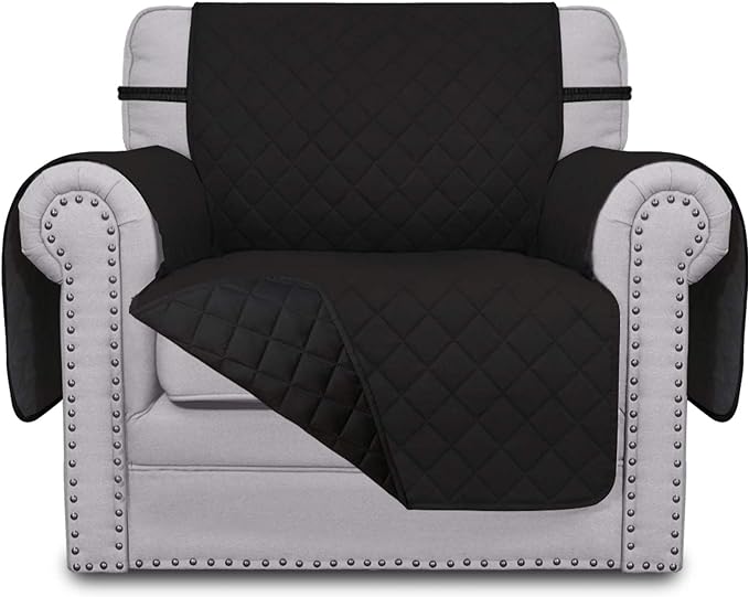 Easy-Going Chair Sofa Slipcover Reversible Sofa Cover Water Resistant Couch Cover Furniture Protector Cover with Elastic Straps for Pets Kids Children Dog Cat (Chair, Black/Black) | Machine Washable Slipcover For Dogs, Water Resistant Furniture Mat For...