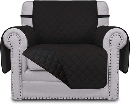 Easy-Going Chair Sofa Slipcover Reversible Sofa Cover Water Resistant Couch Cover Furniture Protector Cover with Elastic Straps for Pets Kids Children Dog Cat (Chair, Black/Black) | Machine Washable Slipcover For Dogs, Water Resistant Furniture Mat For...