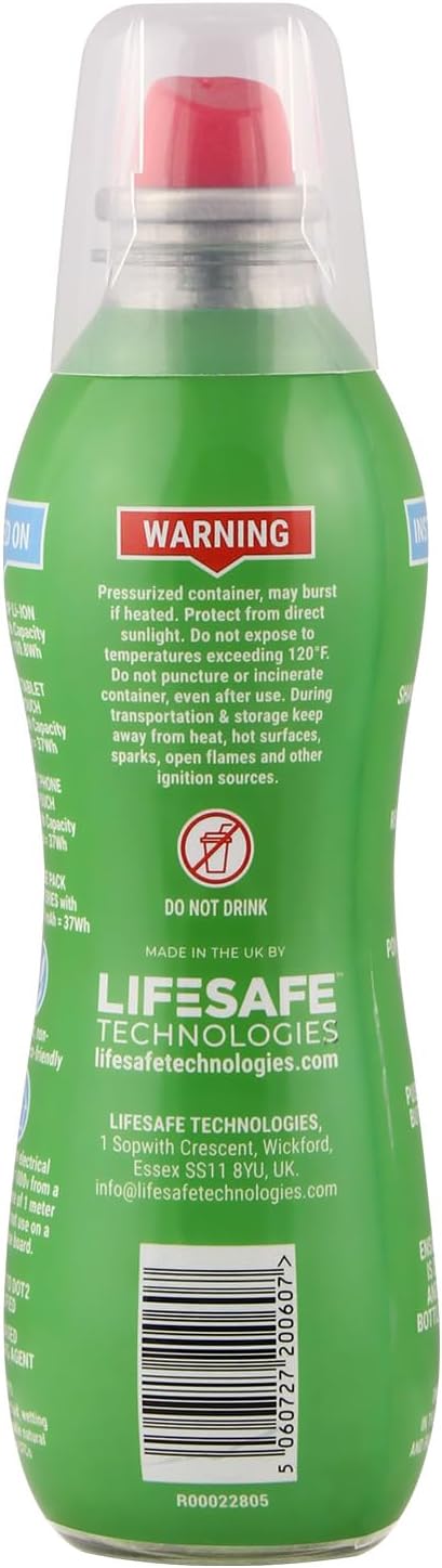 StaySafe Lithium Fire Extinguishing Spray By LifeSafe Technologies | Patented Non-Toxic Fluid Suppresses Fires Caused By Lithium-Ion Batteries in Phones, Laptops, Power Banks and Other Electronics