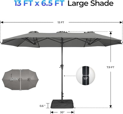 SUPERJARE 13FT Outdoor Patio Umbrella with Base Included, Double Sided Pool Umbrellas with Fade Resistant Canopy, Large Table Umbrella for Deck, Market, Backyard -Dark Gray