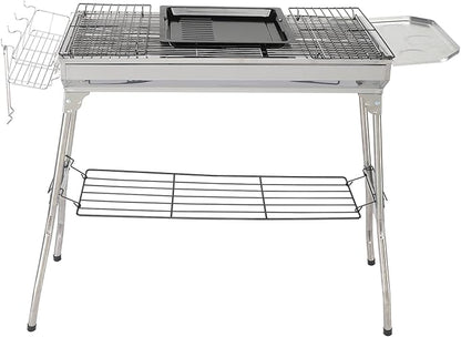Portable Stainless Steel Grill,Barbecue Charcoal Grill Stainless Steel Folding Portable BBQ Tool Kits for Outdoor Cooking Camping Hiking Picnics Tailgating Backpacking or Any Outdoor Event