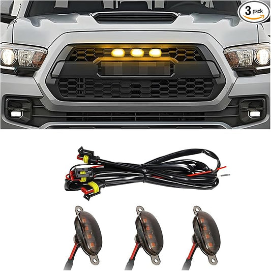 3PCS Car Grille Lights, Bright LED Vehicle Front Grille Trim DRL Lamps with Wiring Harness, Waterproof Auto Exterior Grid Bumper Running Light, Compatible with F150 F250 F350 (Black/Yellow)