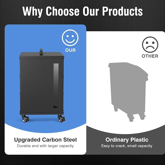 Rayzi 66lb Wood Pellet Storage Bin, Carbon Steel Fuel Pellet Container with Lid, Outdoor Waterproof & Rust-Resistant Metal Storage for Wood Pellets, Animal Feed, Charcoal