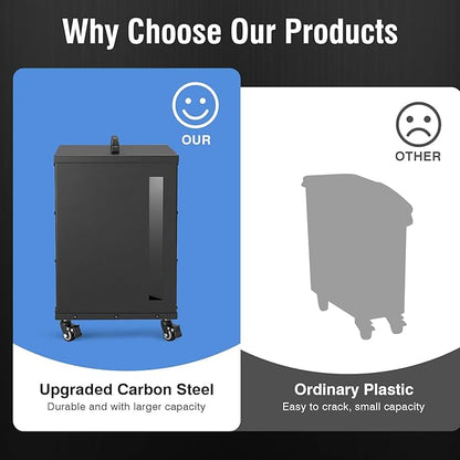 Rayzi 66lb Wood Pellet Storage Bin, Carbon Steel Fuel Pellet Container with Lid, Outdoor Waterproof & Rust-Resistant Metal Storage for Wood Pellets, Animal Feed, Charcoal