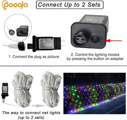 Pooqla Colorful Net Lights, 28x 5ft Christmas Lights Outdoor Clear Wire | 510 LED Large Net Mesh Lights Plug in, 8 Modes Waterproof Connectable Bushes Lights for Christmas Hedge Yard Decor