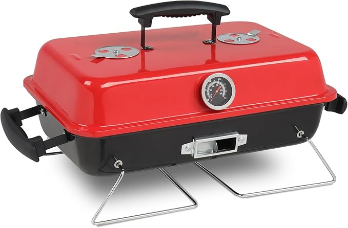 VINGLI 20'' Portable Charcoal Grill with Thermometer & Handle, Metal Compact Tabletop BBQ Grill, Outdoor Cooking Barbecue for Camping Travel Picnic Patio