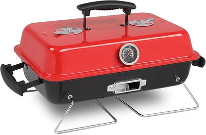 VINGLI 20'' Portable Charcoal Grill with Thermometer & Handle, Metal Compact Tabletop BBQ Grill, Outdoor Cooking Barbecue for Camping Travel Picnic Patio