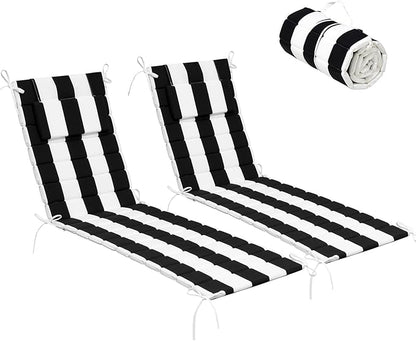 Crestlive Products Chaise Lounge Cushion Outdoor Set of 2, Waterproof Foldable Pool Lounge Chair Cushions with Straps 80''Lx26''W, Lounger Cushions for Outdoor Furniture, Patio, Black Stripe