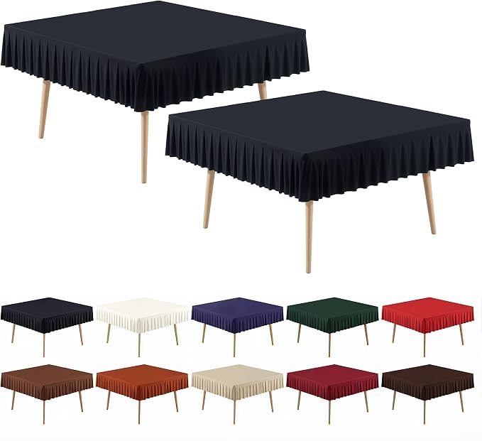 PARTISKY Black Spandex Square Tablecloths 54x54 Inch, 2 Pack Wrinkle Free Fitted Card Table Cloth Stretch Square Table Cover for Kitchen Dinner, Holiday Party, Wedding Banquet, Display Trade Show