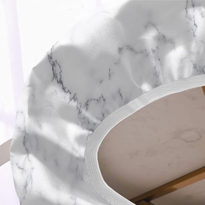 White Marble Polyester Oval Tablecloths, Ruitic Black and Grey Marble Pattern Elastic Fitted Table Cover, Table Cloth for Kitchen Dining, Party, Holiday, Christmas, Buffet, Fits up to 42x60 In Tables
