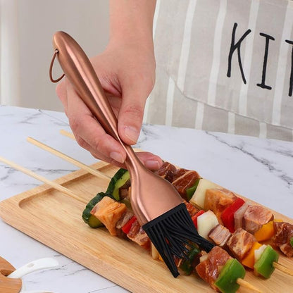 2 Pack Grill Basting Brush with 2 Pack Back Up Silicone Brush Heads, No Shed Bristles Stainless Steel Handles Heatproof Rust Resistant, Pastry Brushes for Kitchen Cooking BBQ (Rose Gold)